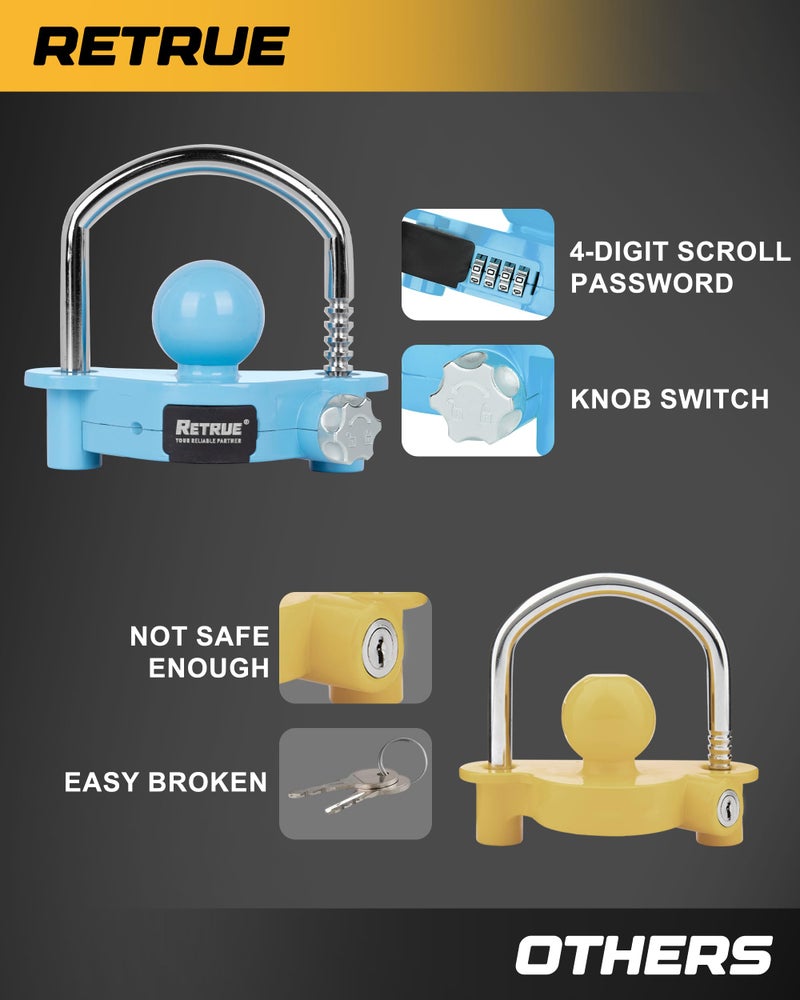 RETRUE Universal Coupler Lock Trailer Locks Ball Hitch Trailer Hitch Lock Adjustable Security Heavy-Duty Steel fits 1-7/8 Inch, 2 Inch, 2-5/16 Inch Couplers, Combination Lock,No Key Needed (Blue) - Image 3